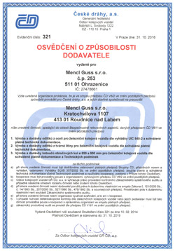 Certificates of České dráhy, a.s.